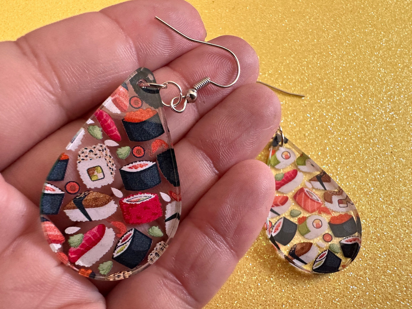 Sushi Earrings: Laser Cut Acrylic Sushi Earrings, Seafood, Fish, Japanese, Nigiri, Sushi Rolls, Caviar, Novelty, Best Gifts for Her/Him/Them