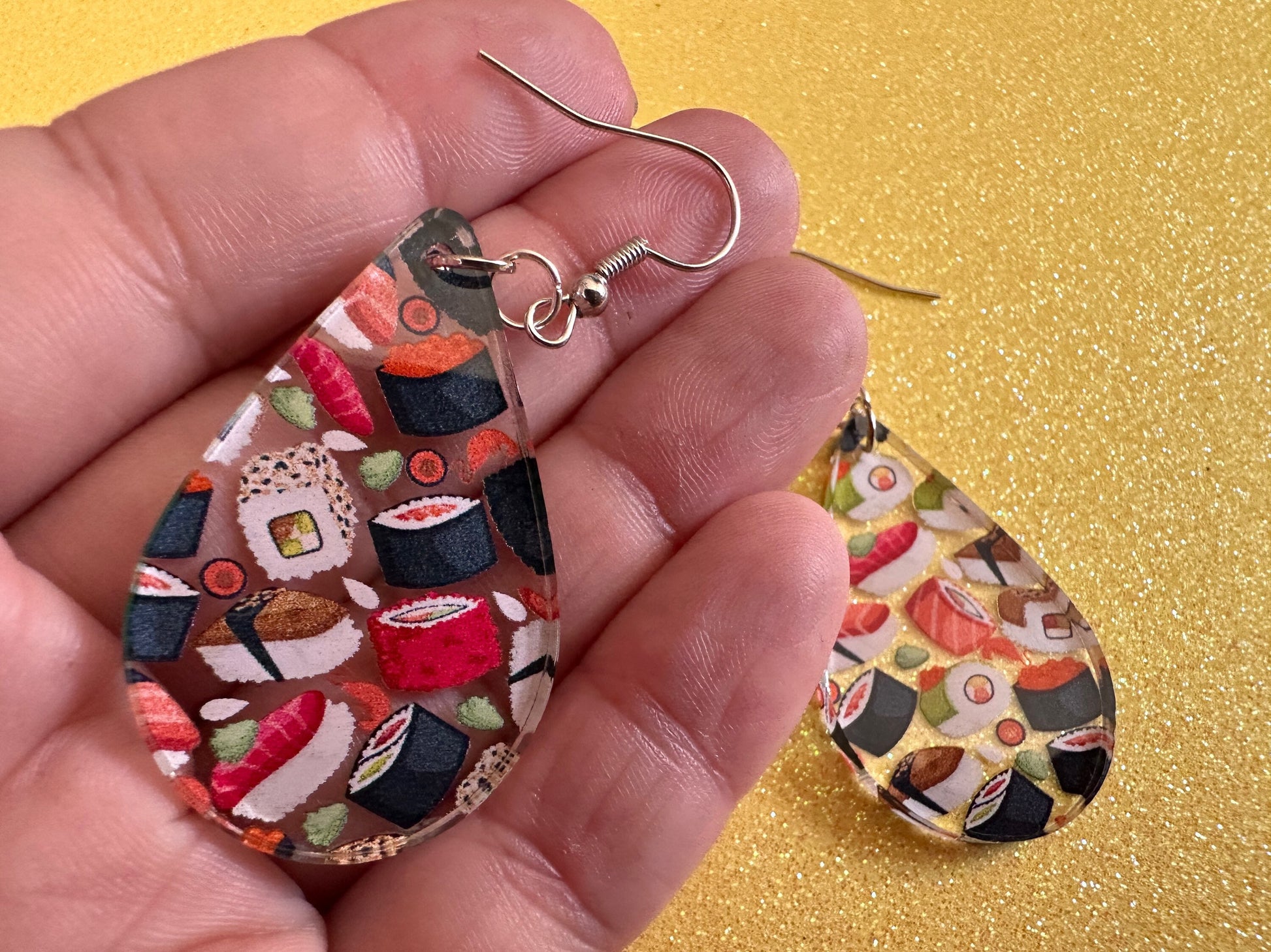 Sushi Earrings: Laser Cut Acrylic Sushi Earrings, Seafood, Fish, Japanese, Nigiri, Sushi Rolls, Caviar, Novelty, Best Gifts for Her/Him/Them