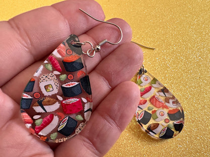 Sushi Earrings: Laser Cut Acrylic Sushi Earrings, Seafood, Fish, Japanese, Nigiri, Sushi Rolls, Caviar, Novelty, Best Gifts for Her/Him/Them