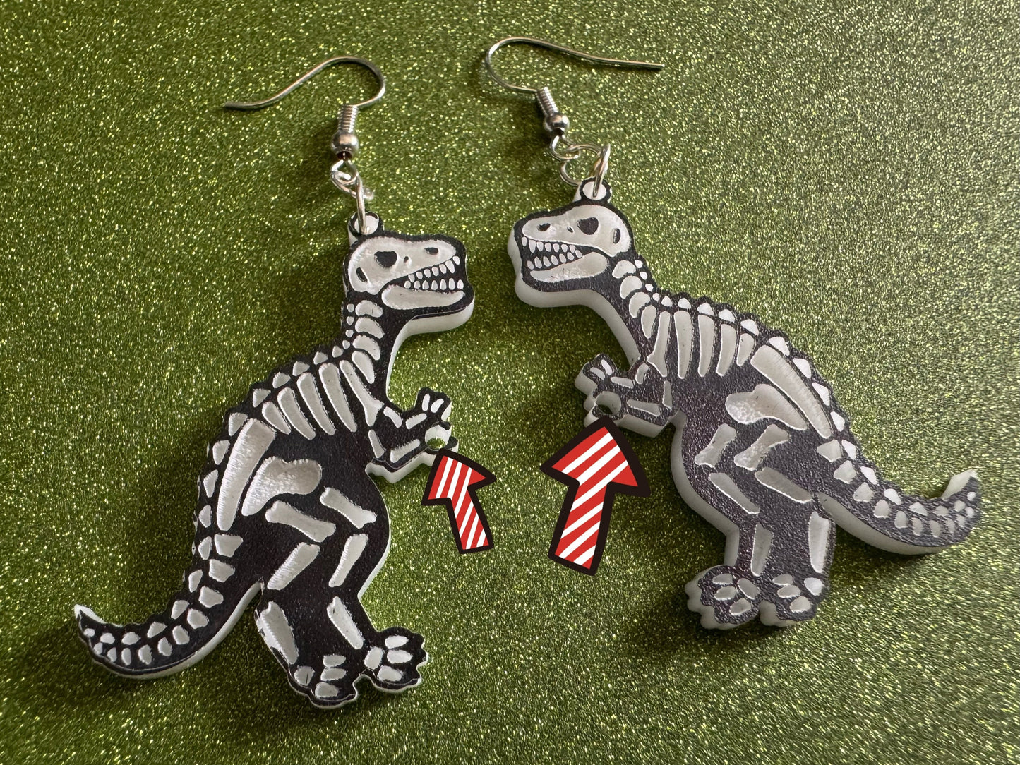 T-Rex Skeleton Earrings: Laser Cut Acrylic Dinosaurs with Hole, Halloween, Custom Dino Earrings, Tyrannosaurus, Best Gifts for Her/Him/Them