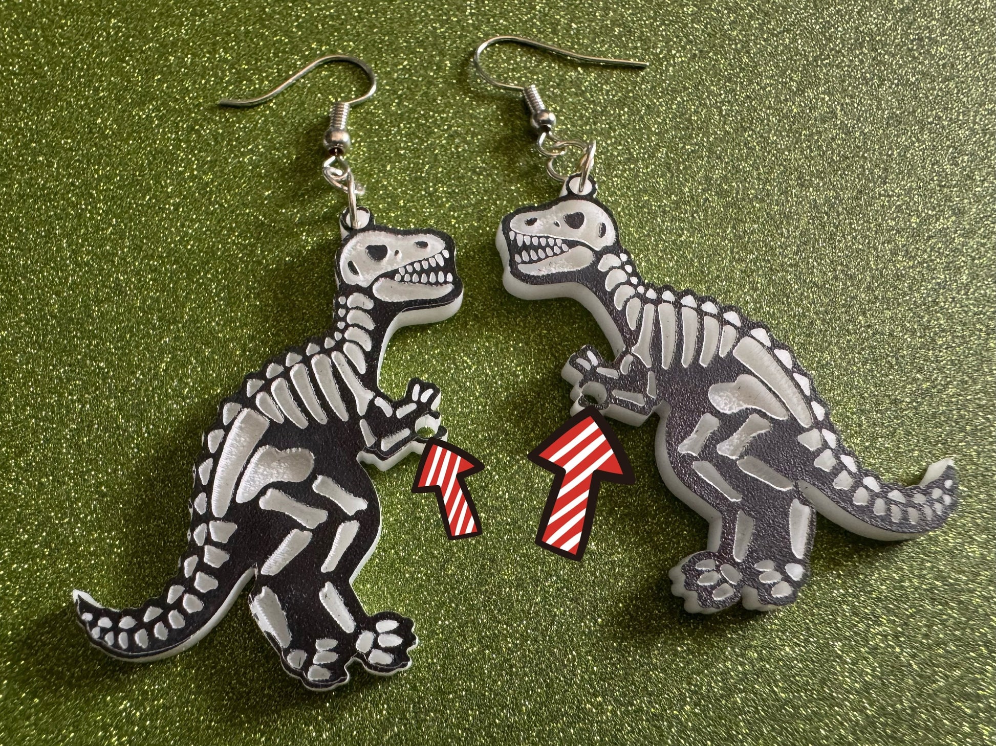 T-Rex Skeleton Earrings: Laser Cut Acrylic Dinosaurs with Hole, Halloween, Custom Dino Earrings, Tyrannosaurus, Best Gifts for Her/Him/Them