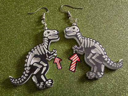 T-Rex Skeleton Earrings: Laser Cut Acrylic Dinosaurs with Hole, Halloween, Custom Dino Earrings, Tyrannosaurus, Best Gifts for Her/Him/Them