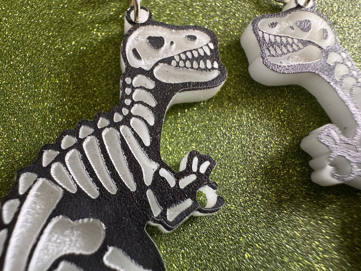 T-Rex Skeleton Earrings: Laser Cut Acrylic Dinosaurs with Hole, Halloween, Custom Dino Earrings, Tyrannosaurus, Best Gifts for Her/Him/Them