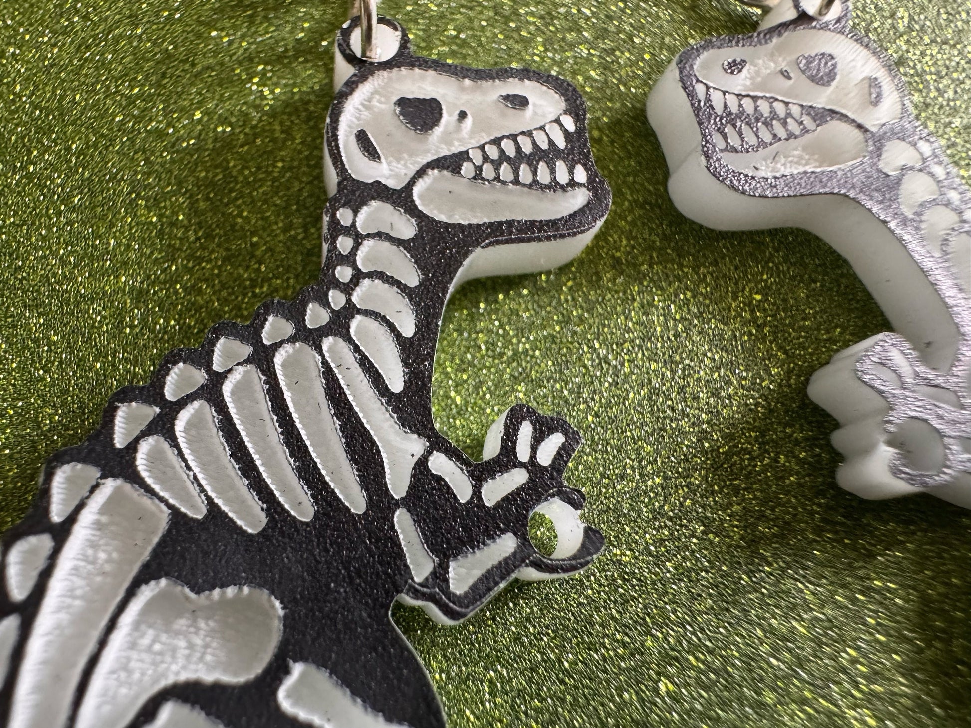 T-Rex Skeleton Earrings: Laser Cut Acrylic Dinosaurs with Hole, Halloween, Custom Dino Earrings, Tyrannosaurus, Best Gifts for Her/Him/Them