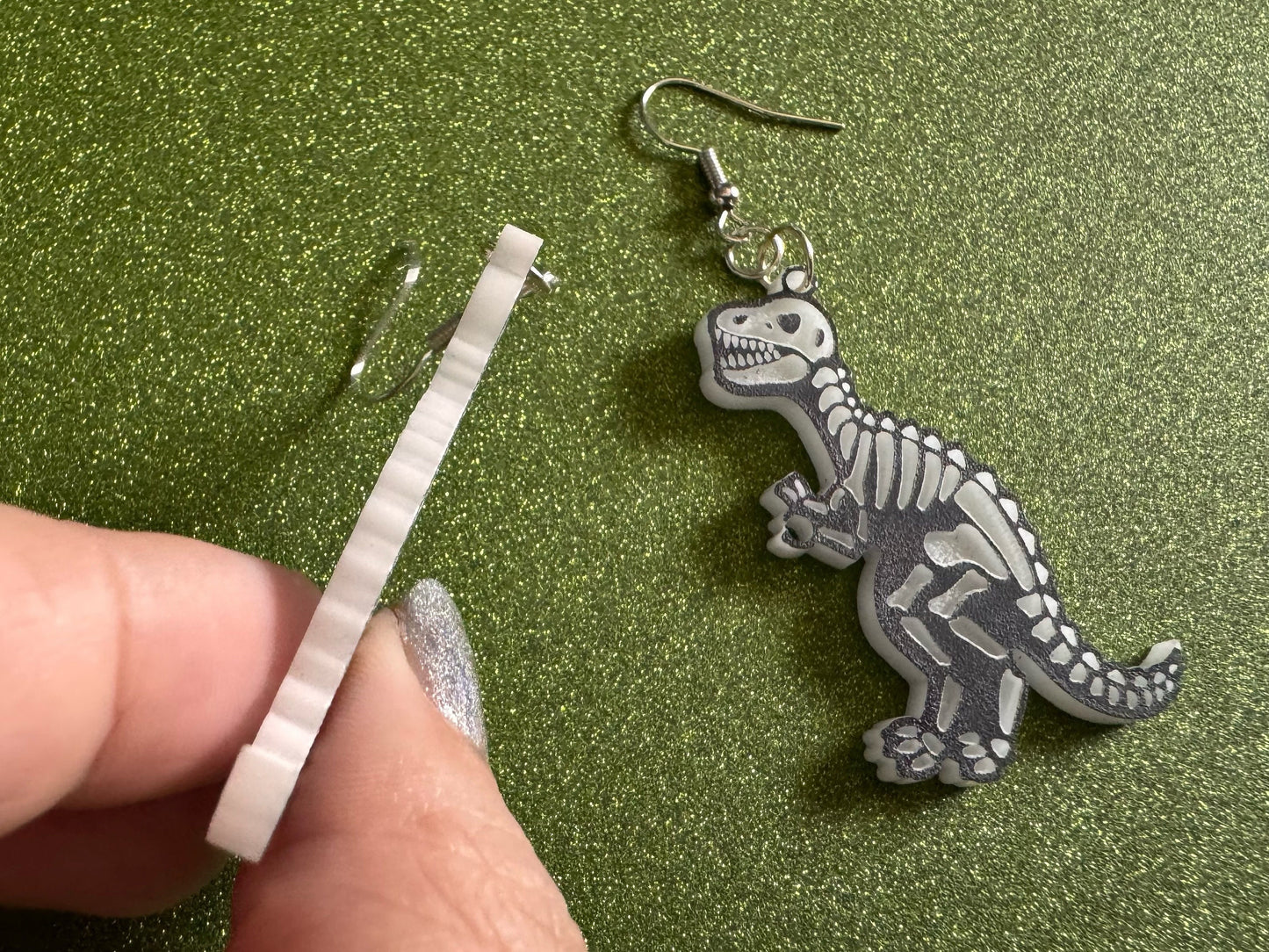T-Rex Skeleton Earrings: Laser Cut Acrylic Dinosaurs with Hole, Halloween, Custom Dino Earrings, Tyrannosaurus, Best Gifts for Her/Him/Them