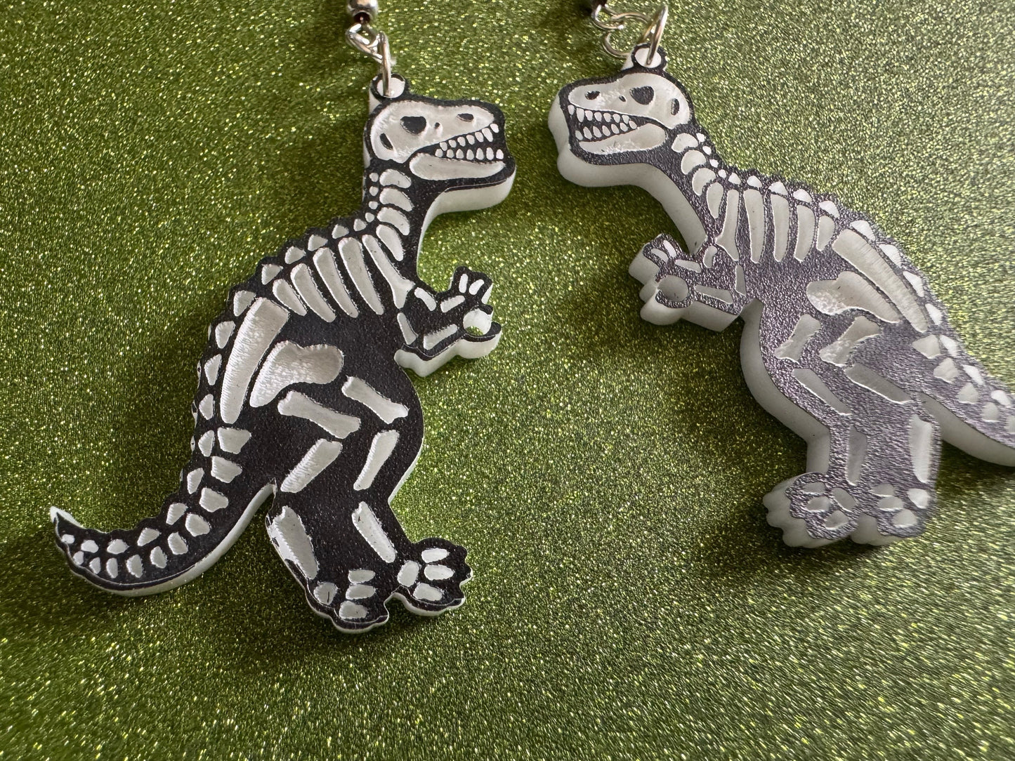 T-Rex Skeleton Earrings: Laser Cut Acrylic Dinosaurs with Hole, Halloween, Custom Dino Earrings, Tyrannosaurus, Best Gifts for Her/Him/Them