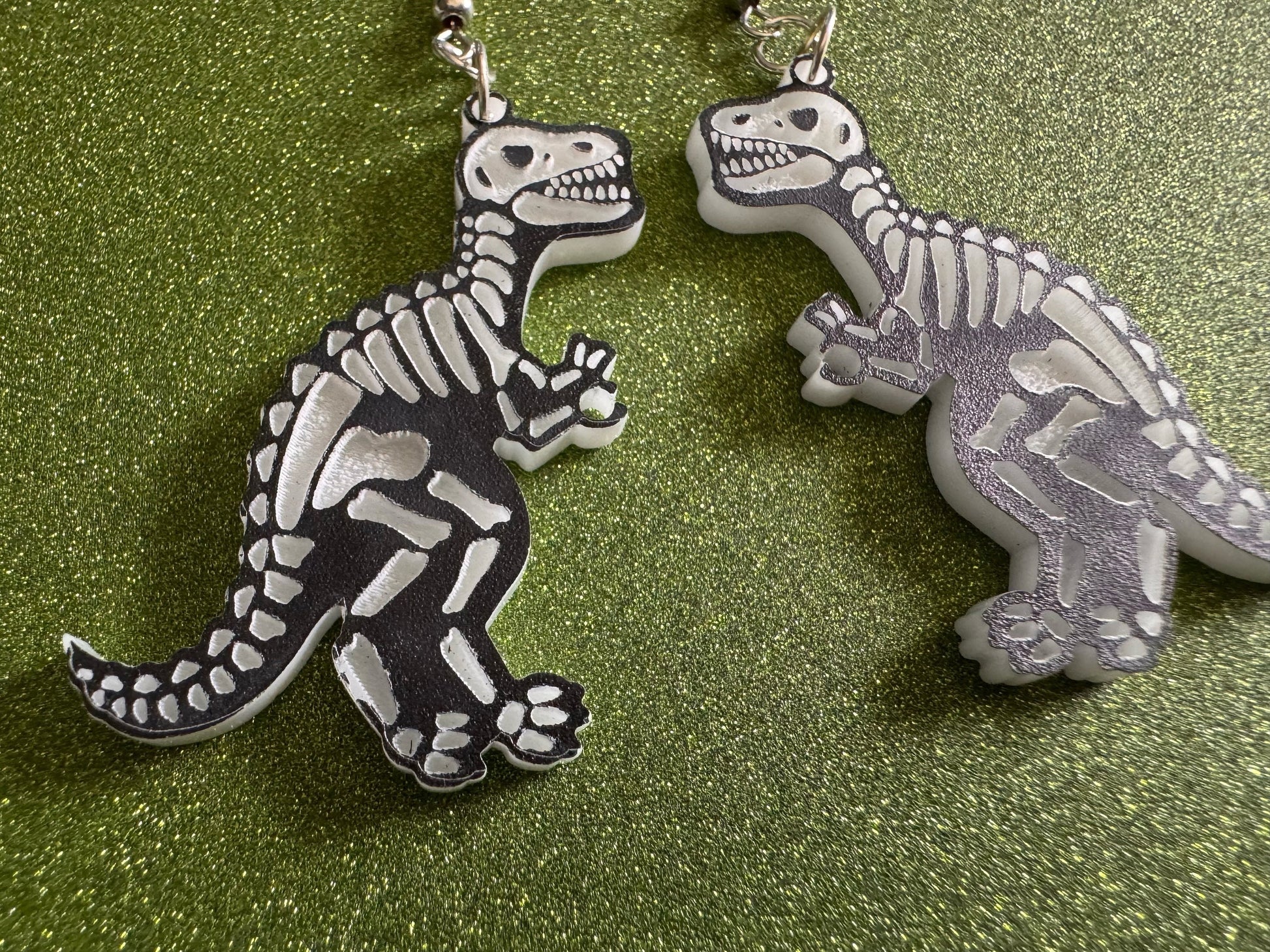 T-Rex Skeleton Earrings: Laser Cut Acrylic Dinosaurs with Hole, Halloween, Custom Dino Earrings, Tyrannosaurus, Best Gifts for Her/Him/Them