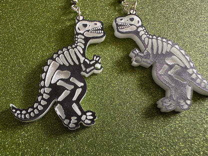 T-Rex Skeleton Earrings: Laser Cut Acrylic Dinosaurs with Hole, Halloween, Custom Dino Earrings, Tyrannosaurus, Best Gifts for Her/Him/Them