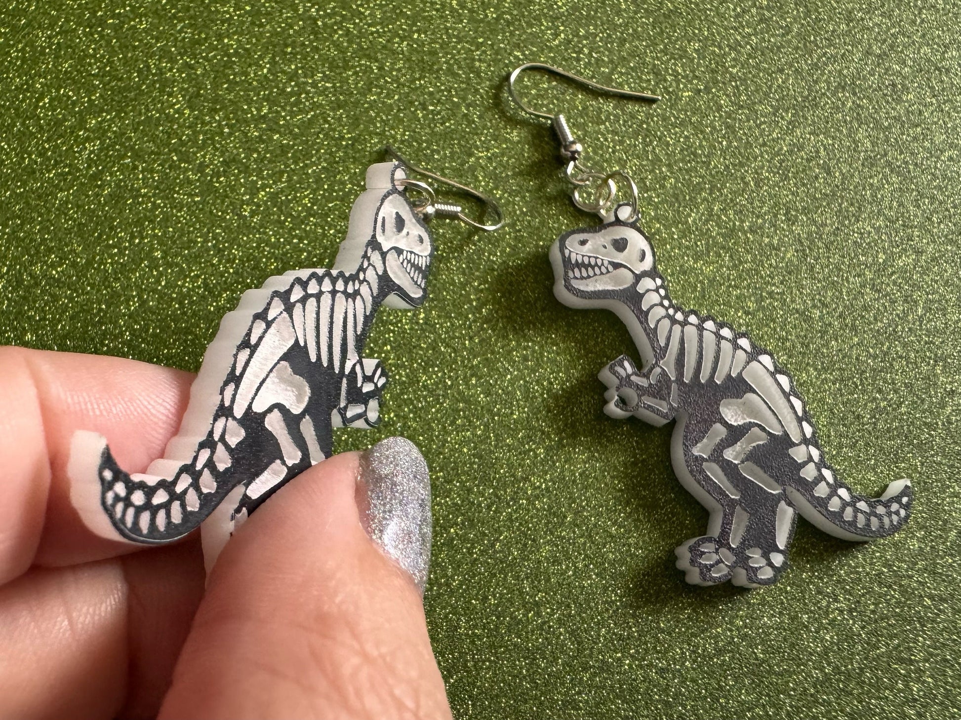 T-Rex Skeleton Earrings: Laser Cut Acrylic Dinosaurs with Hole, Halloween, Custom Dino Earrings, Tyrannosaurus, Best Gifts for Her/Him/Them