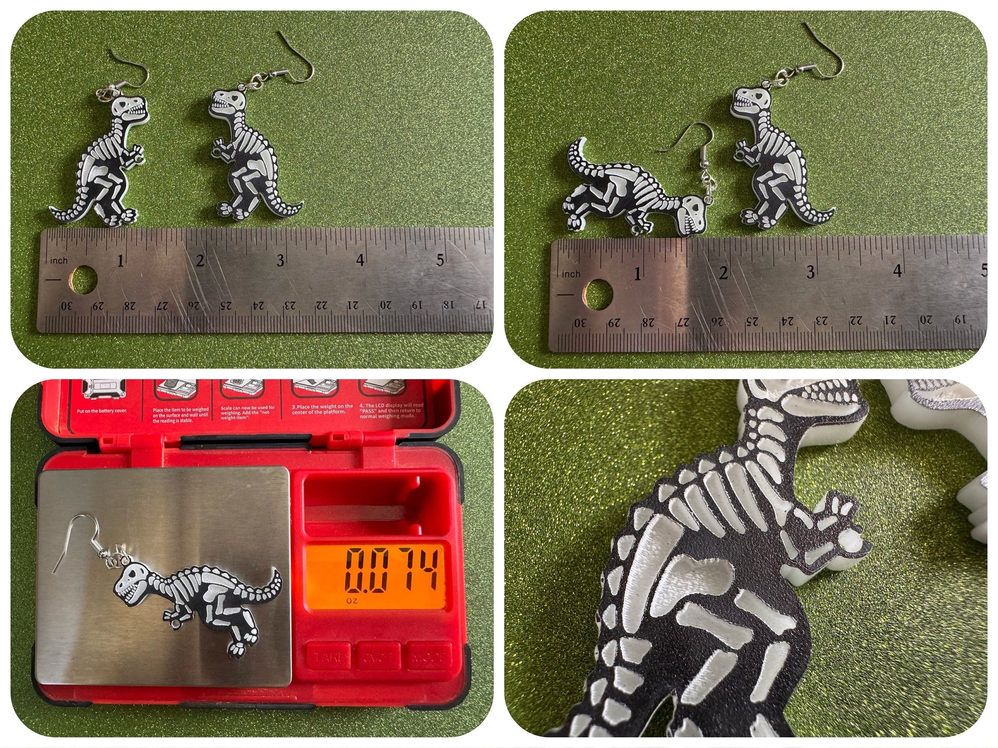 T-Rex Skeleton Earrings: Laser Cut Acrylic Dinosaurs with Hole, Halloween, Custom Dino Earrings, Tyrannosaurus, Best Gifts for Her/Him/Them