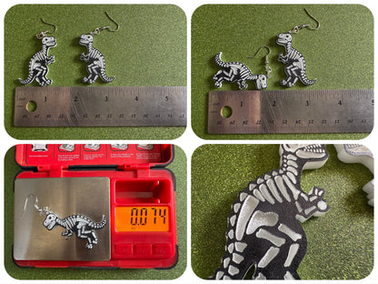 T-Rex Skeleton Earrings: Laser Cut Acrylic Dinosaurs with Hole, Halloween, Custom Dino Earrings, Tyrannosaurus, Best Gifts for Her/Him/Them