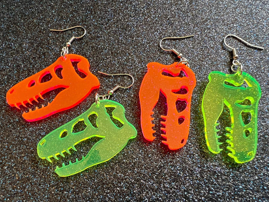 T-Rex Skull Earrings: Laser Cut Acrylic Dinosaur Skeleton Earrings, Tyrannosaurus Rex, Bones, Jurassic Park, Best Gifts for Her/Him/Them