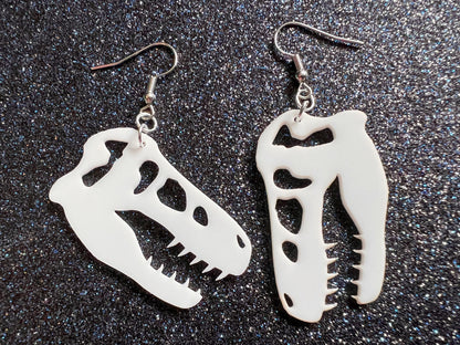 T-Rex Skull Earrings: Laser Cut Acrylic Dinosaur Skeleton Earrings, Tyrannosaurus Rex, Bones, Jurassic Park, Best Gifts for Her/Him/Them