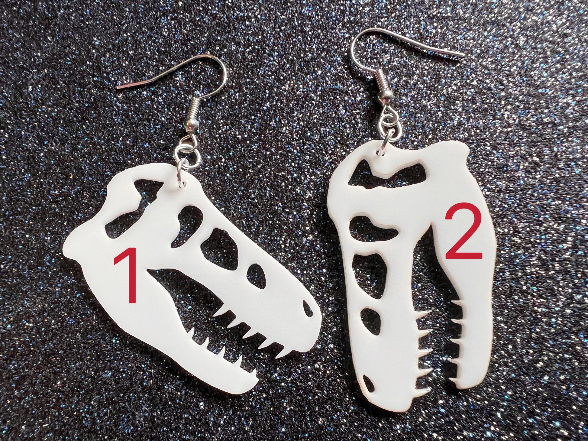 T-Rex Skull Earrings: Laser Cut Acrylic Dinosaur Skeleton Earrings, Tyrannosaurus Rex, Bones, Jurassic Park, Best Gifts for Her/Him/Them
