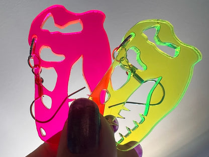 T-Rex Skull Earrings: Laser Cut Acrylic Dinosaur Skeleton Earrings, Tyrannosaurus Rex, Bones, Jurassic Park, Best Gifts for Her/Him/Them