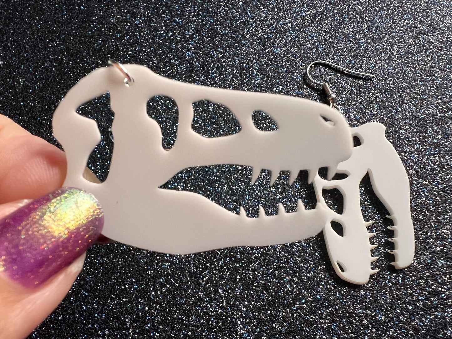 T-Rex Skull Earrings: Laser Cut Acrylic Dinosaur Skeleton Earrings, Tyrannosaurus Rex, Bones, Jurassic Park, Best Gifts for Her/Him/Them