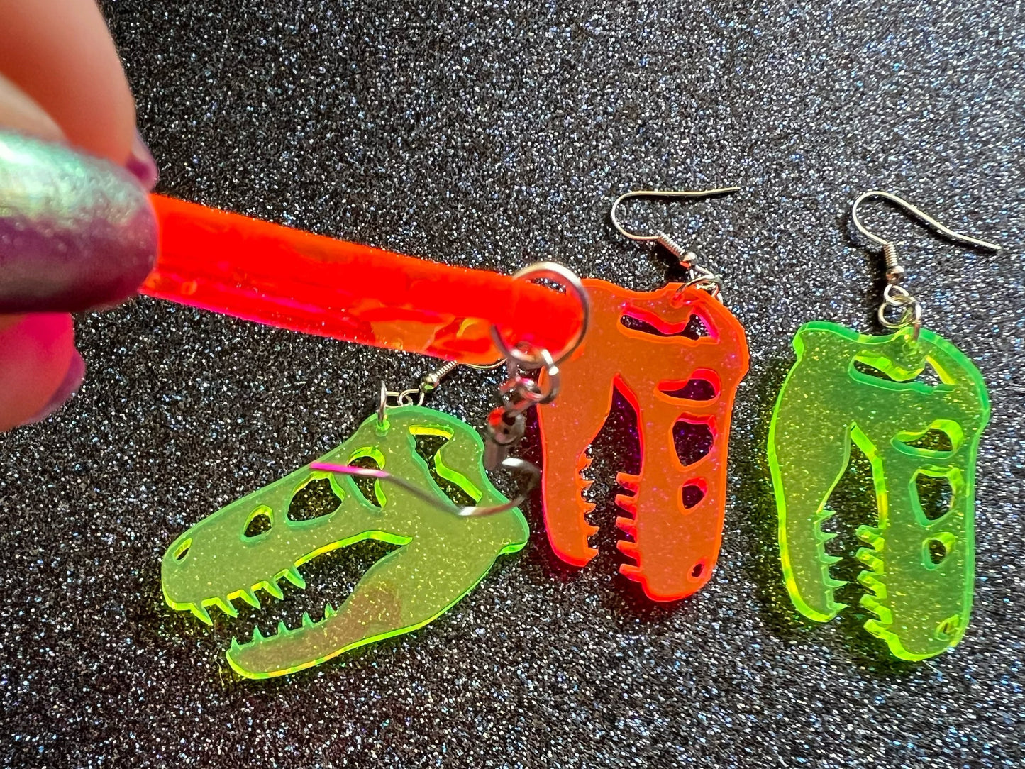 T-Rex Skull Earrings: Laser Cut Acrylic Dinosaur Skeleton Earrings, Tyrannosaurus Rex, Bones, Jurassic Park, Best Gifts for Her/Him/Them
