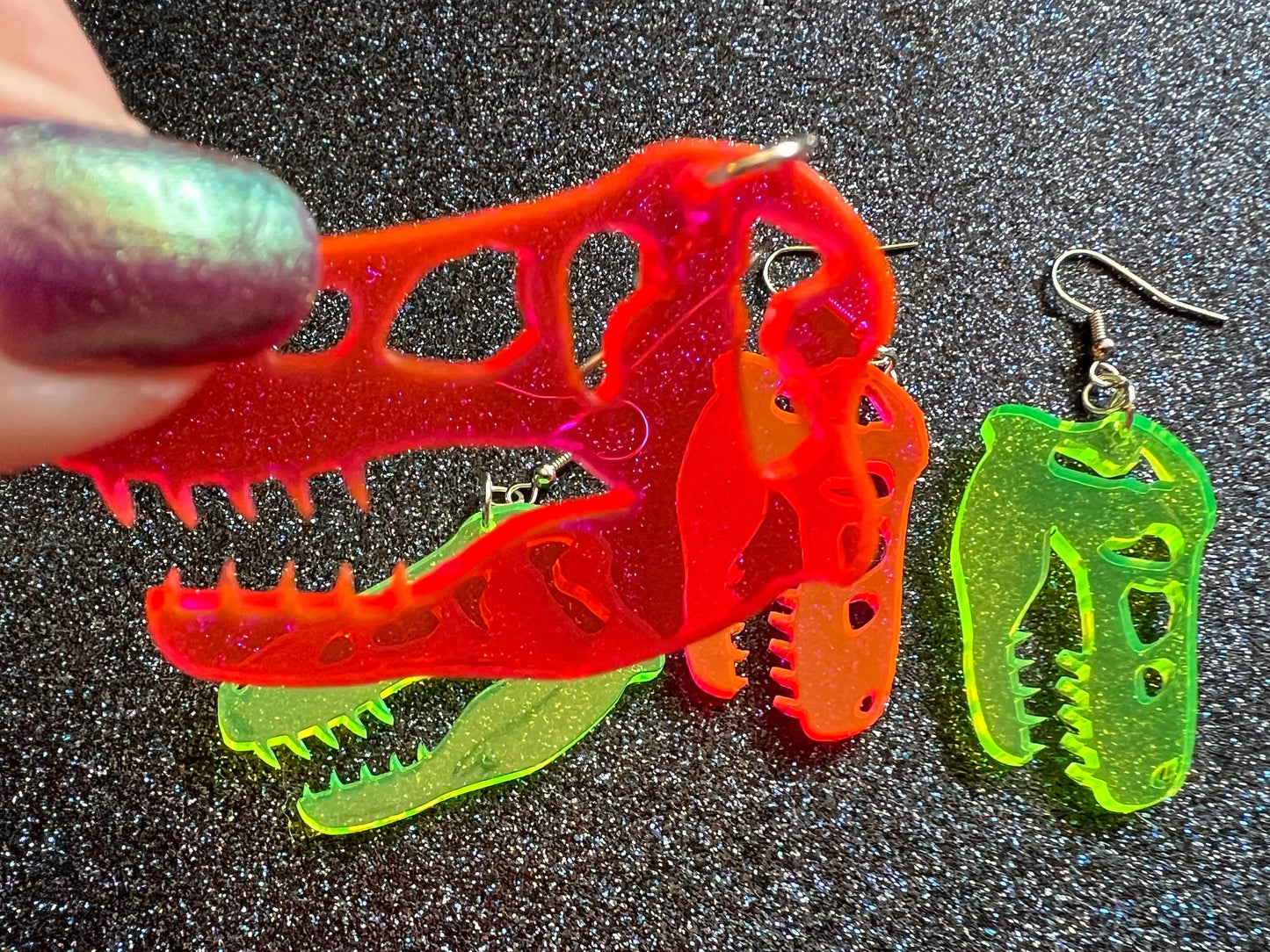 T-Rex Skull Earrings: Laser Cut Acrylic Dinosaur Skeleton Earrings, Tyrannosaurus Rex, Bones, Jurassic Park, Best Gifts for Her/Him/Them