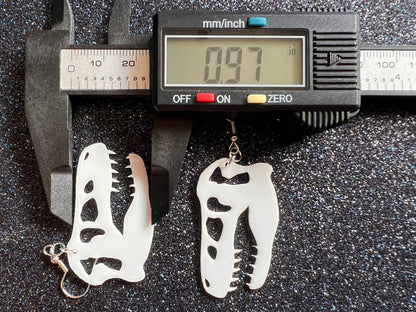 T-Rex Skull Earrings: Laser Cut Acrylic Dinosaur Skeleton Earrings, Tyrannosaurus Rex, Bones, Jurassic Park, Best Gifts for Her/Him/Them