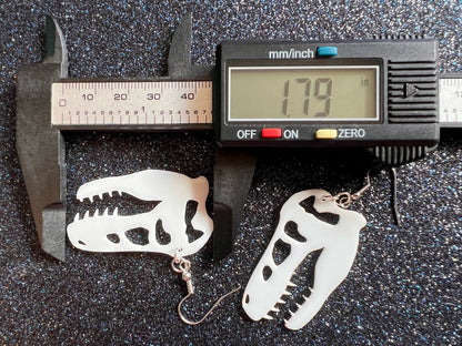 T-Rex Skull Earrings: Laser Cut Acrylic Dinosaur Skeleton Earrings, Tyrannosaurus Rex, Bones, Jurassic Park, Best Gifts for Her/Him/Them