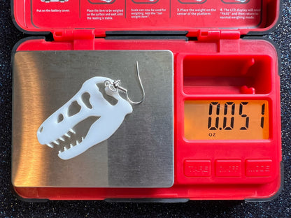 T-Rex Skull Earrings: Laser Cut Acrylic Dinosaur Skeleton Earrings, Tyrannosaurus Rex, Bones, Jurassic Park, Best Gifts for Her/Him/Them
