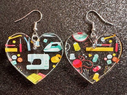 Tailor Earrings: Laser Cut Acrylic Sewing Machines, Hobby, Ruler, Yarn, Buttons, Sewing, Iron, Zipper, Needle, Best Gifts for Her/Him/Them