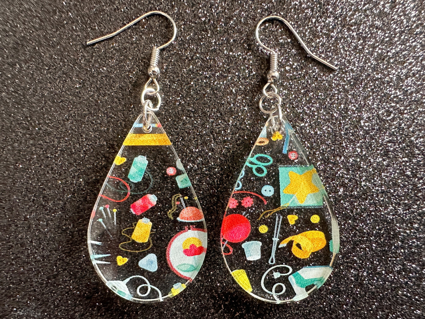 Tailor Earrings: Laser Cut Acrylic Sewing Machines, Hobby, Ruler, Yarn, Buttons, Sewing, Iron, Zipper, Needle, Best Gifts for Her/Him/Them