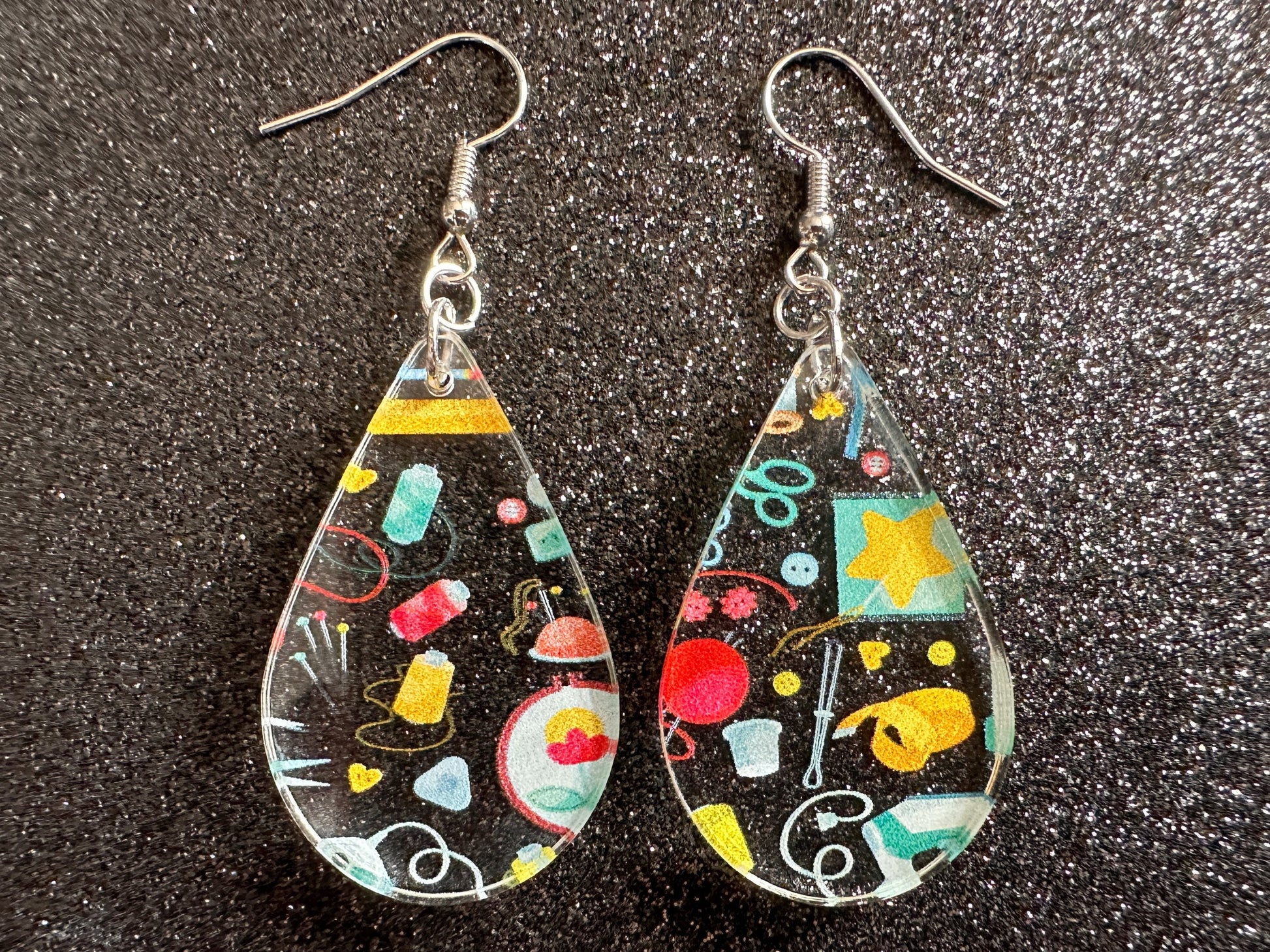 Tailor Earrings: Laser Cut Acrylic Sewing Machines, Hobby, Ruler, Yarn, Buttons, Sewing, Iron, Zipper, Needle, Best Gifts for Her/Him/Them
