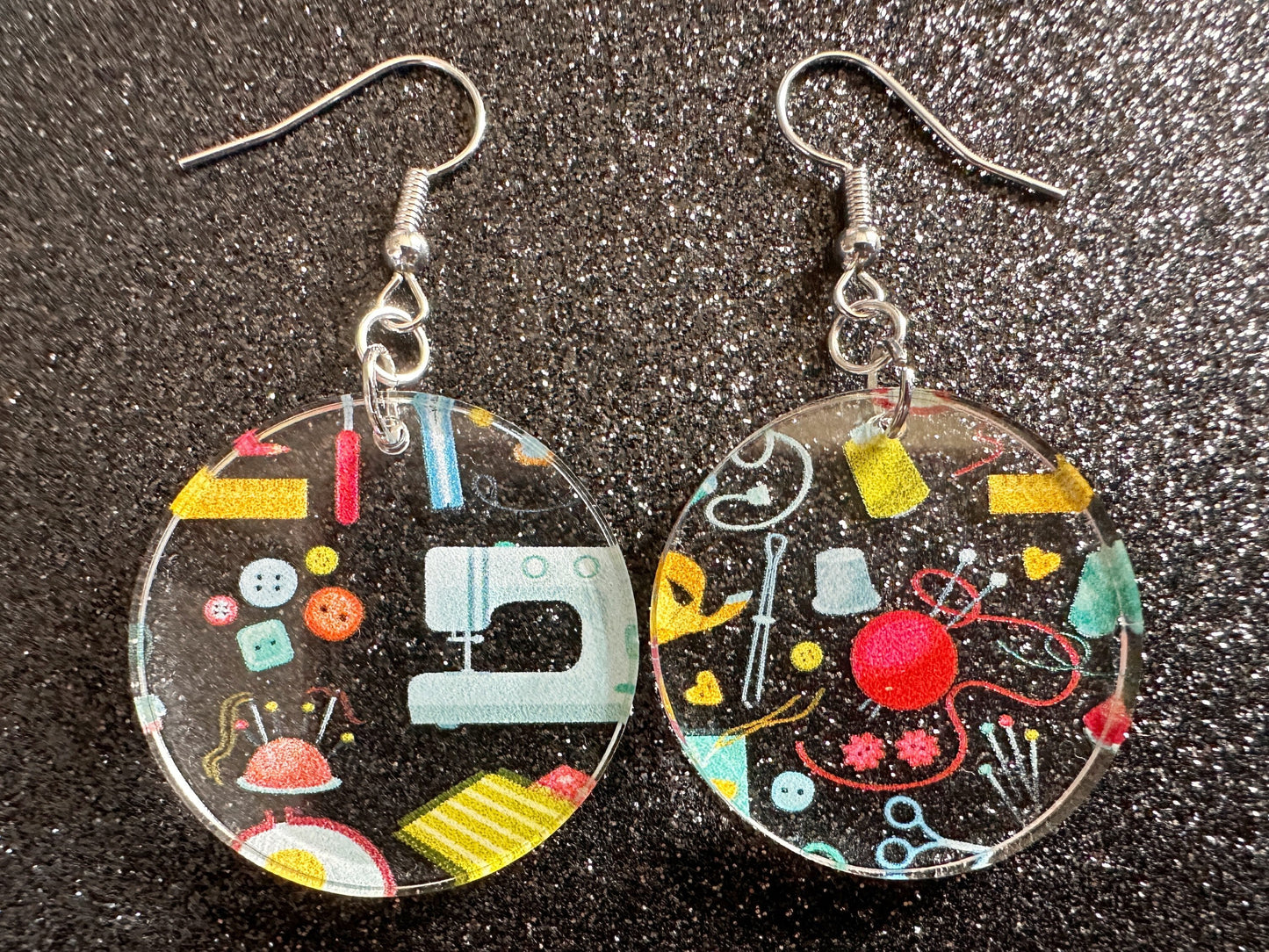 Tailor Earrings: Laser Cut Acrylic Sewing Machines, Hobby, Ruler, Yarn, Buttons, Sewing, Iron, Zipper, Needle, Best Gifts for Her/Him/Them