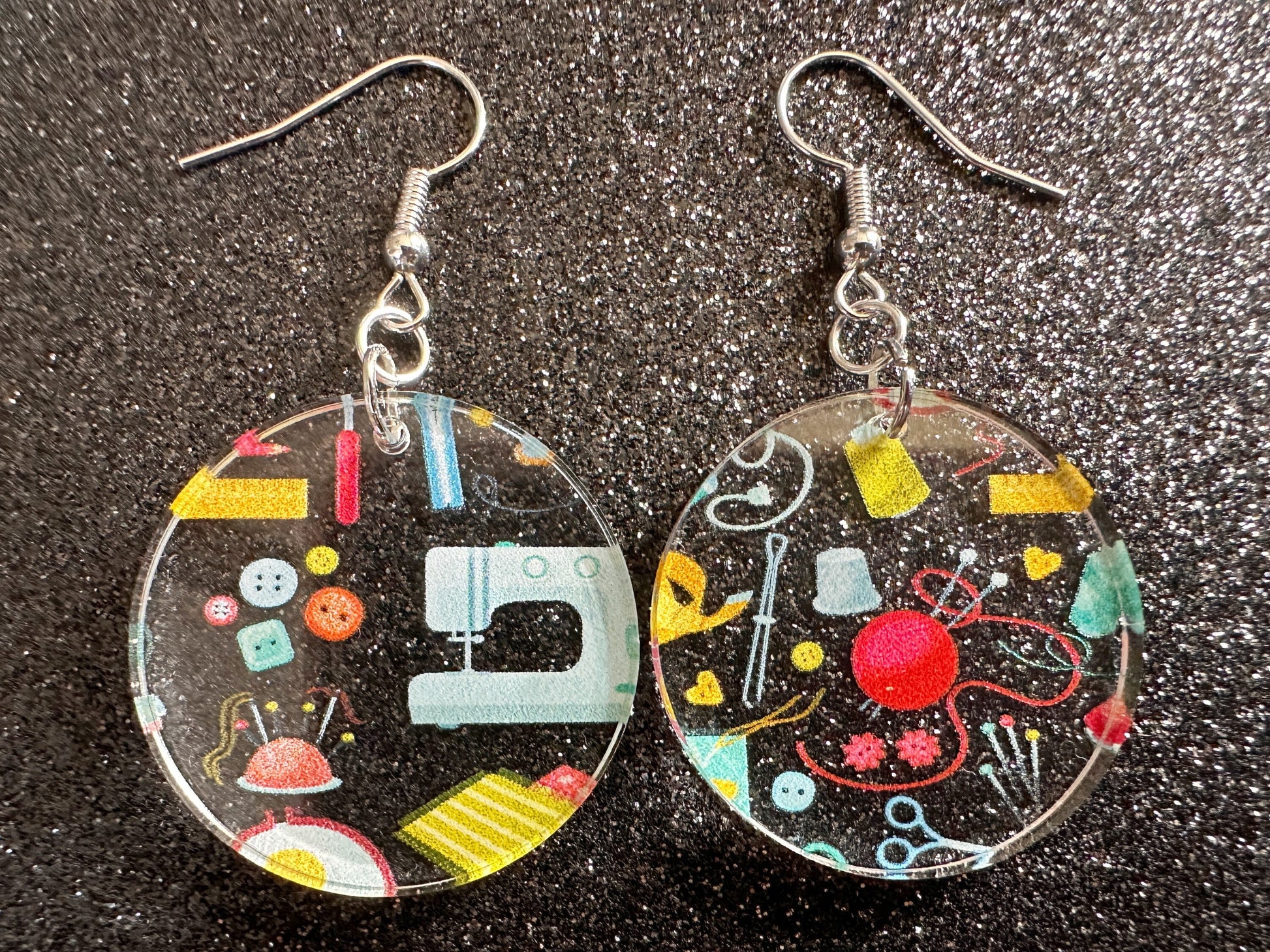 Tailor Earrings: Laser Cut Acrylic Sewing Machines, Hobby, Ruler, Yarn, Buttons, Sewing, Iron, Zipper, Needle, Best Gifts for Her/Him/Them