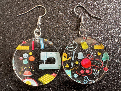 Tailor Earrings: Laser Cut Acrylic Sewing Machines, Hobby, Ruler, Yarn, Buttons, Sewing, Iron, Zipper, Needle, Best Gifts for Her/Him/Them