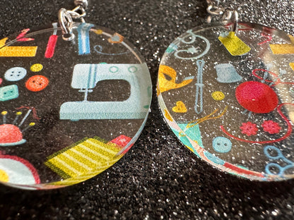 Tailor Earrings: Laser Cut Acrylic Sewing Machines, Hobby, Ruler, Yarn, Buttons, Sewing, Iron, Zipper, Needle, Best Gifts for Her/Him/Them