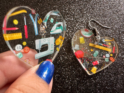 Tailor Earrings: Laser Cut Acrylic Sewing Machines, Hobby, Ruler, Yarn, Buttons, Sewing, Iron, Zipper, Needle, Best Gifts for Her/Him/Them