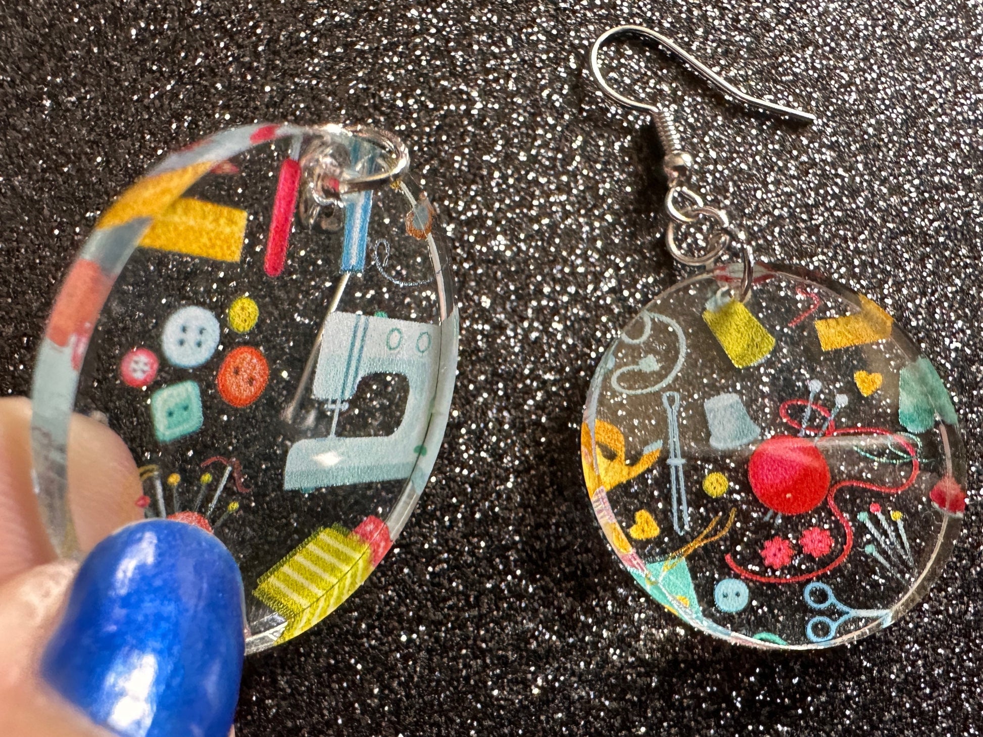 Tailor Earrings: Laser Cut Acrylic Sewing Machines, Hobby, Ruler, Yarn, Buttons, Sewing, Iron, Zipper, Needle, Best Gifts for Her/Him/Them