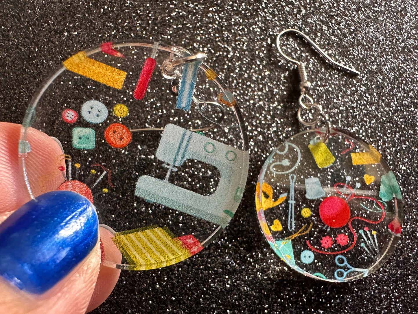Tailor Earrings: Laser Cut Acrylic Sewing Machines, Hobby, Ruler, Yarn, Buttons, Sewing, Iron, Zipper, Needle, Best Gifts for Her/Him/Them
