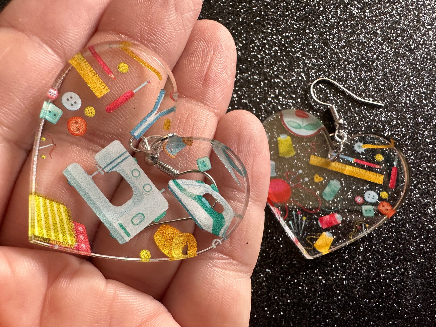 Tailor Earrings: Laser Cut Acrylic Sewing Machines, Hobby, Ruler, Yarn, Buttons, Sewing, Iron, Zipper, Needle, Best Gifts for Her/Him/Them