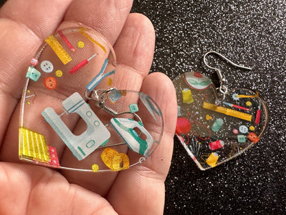 Tailor Earrings: Laser Cut Acrylic Sewing Machines, Hobby, Ruler, Yarn, Buttons, Sewing, Iron, Zipper, Needle, Best Gifts for Her/Him/Them
