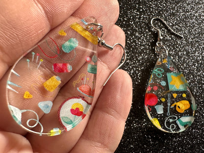 Tailor Earrings: Laser Cut Acrylic Sewing Machines, Hobby, Ruler, Yarn, Buttons, Sewing, Iron, Zipper, Needle, Best Gifts for Her/Him/Them