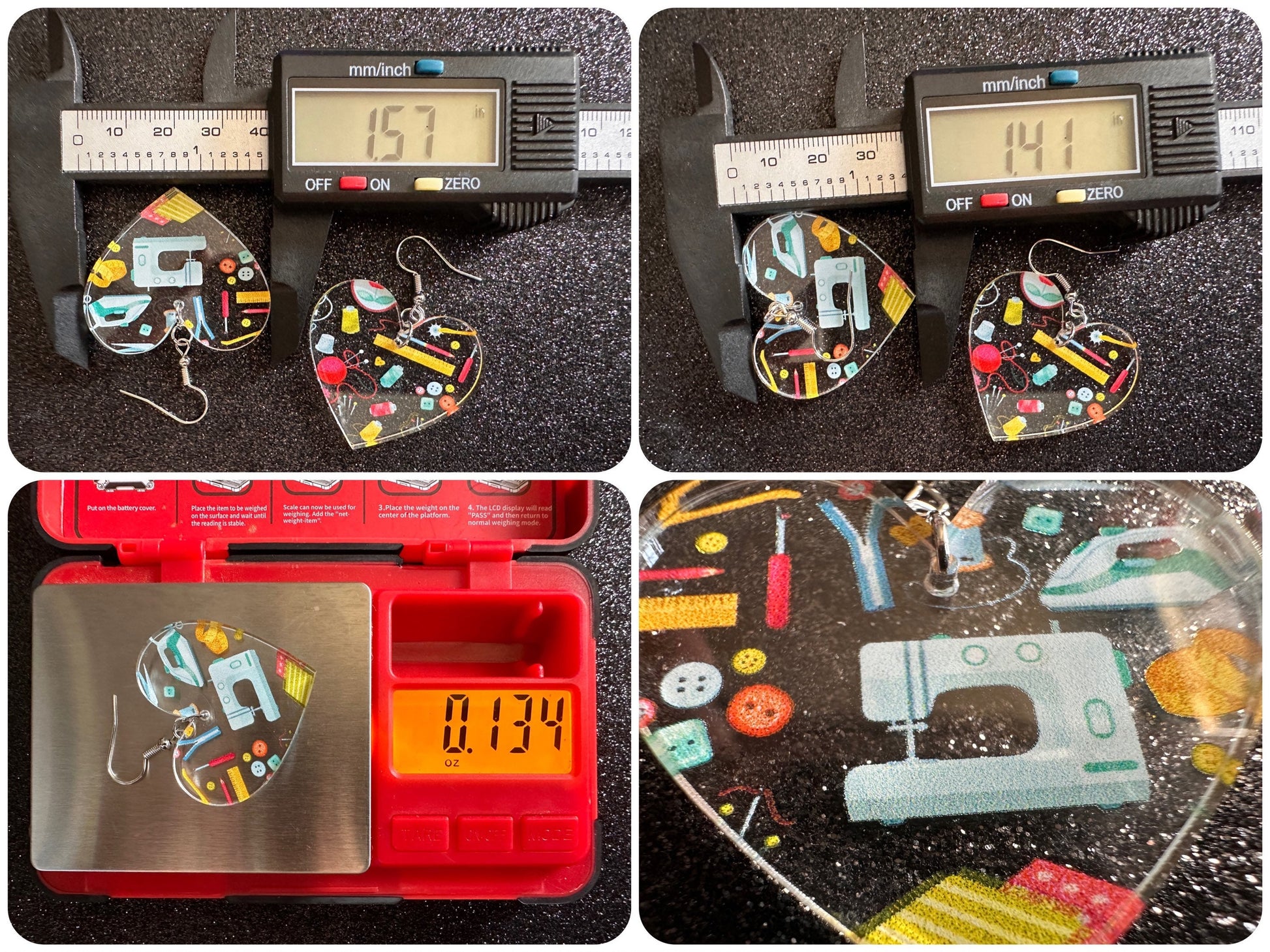 Tailor Earrings: Laser Cut Acrylic Sewing Machines, Hobby, Ruler, Yarn, Buttons, Sewing, Iron, Zipper, Needle, Best Gifts for Her/Him/Them