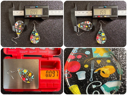 Tailor Earrings: Laser Cut Acrylic Sewing Machines, Hobby, Ruler, Yarn, Buttons, Sewing, Iron, Zipper, Needle, Best Gifts for Her/Him/Them