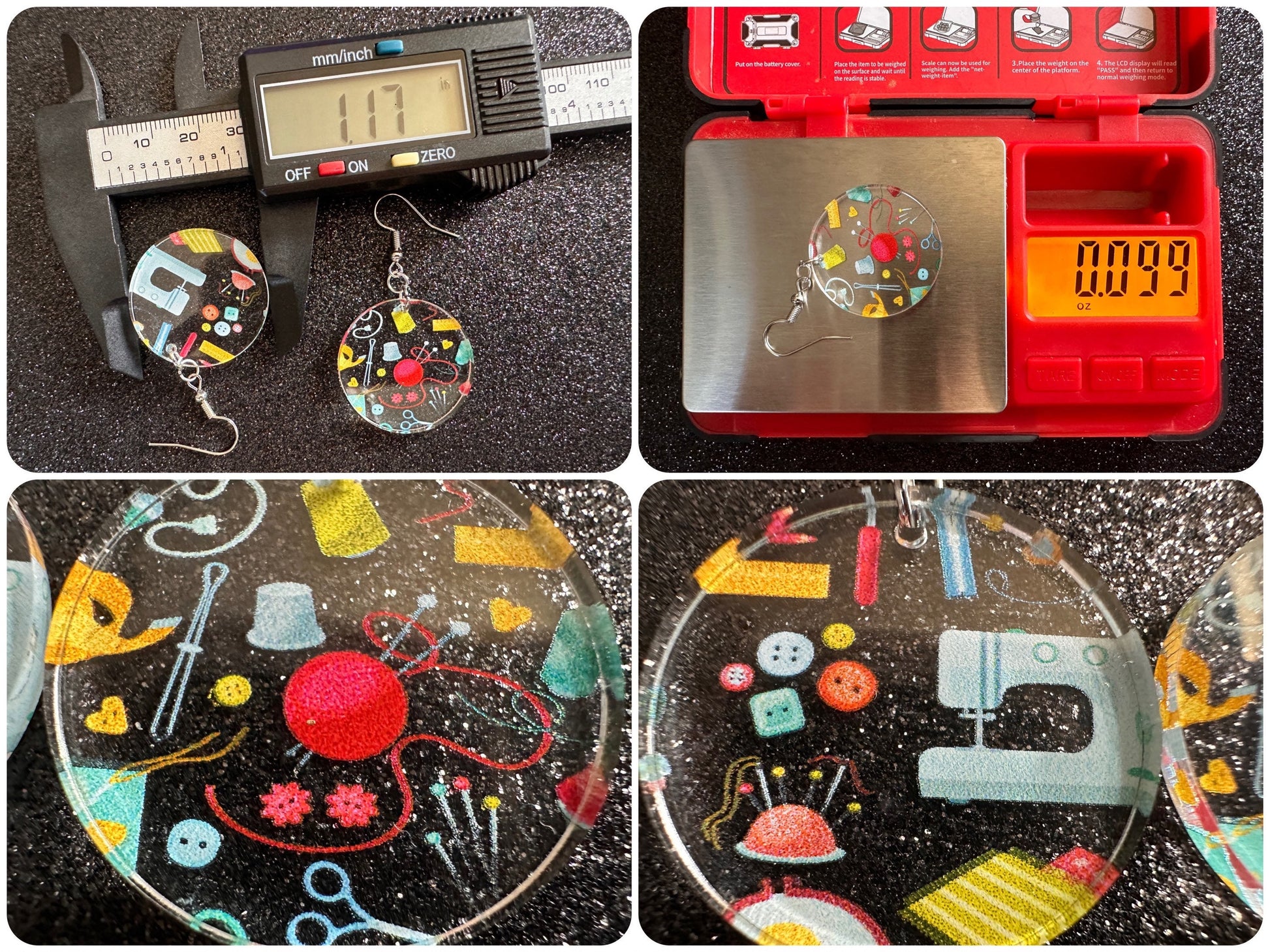 Tailor Earrings: Laser Cut Acrylic Sewing Machines, Hobby, Ruler, Yarn, Buttons, Sewing, Iron, Zipper, Needle, Best Gifts for Her/Him/Them