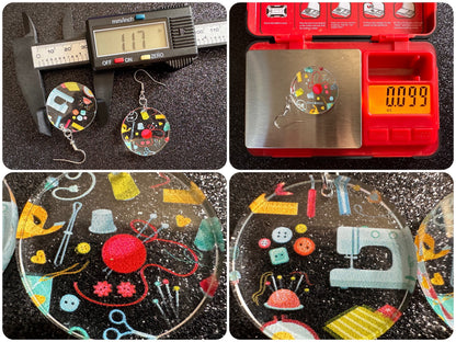 Tailor Earrings: Laser Cut Acrylic Sewing Machines, Hobby, Ruler, Yarn, Buttons, Sewing, Iron, Zipper, Needle, Best Gifts for Her/Him/Them