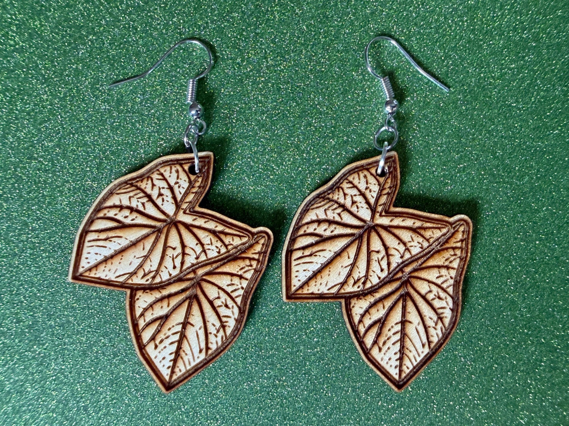 Taro Leaf Earrings: Laser Cut Wooden Leaves, Tropical Leaf, Hawaiian Crop, Polynesian Plants, Wood, Best Gifts for Her/Him/Them