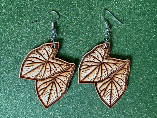 Taro Leaf Earrings: Laser Cut Wooden Leaves, Tropical Leaf, Hawaiian Crop, Polynesian Plants, Wood, Best Gifts for Her/Him/Them
