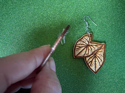 Taro Leaf Earrings: Laser Cut Wooden Leaves, Tropical Leaf, Hawaiian Crop, Polynesian Plants, Wood, Best Gifts for Her/Him/Them