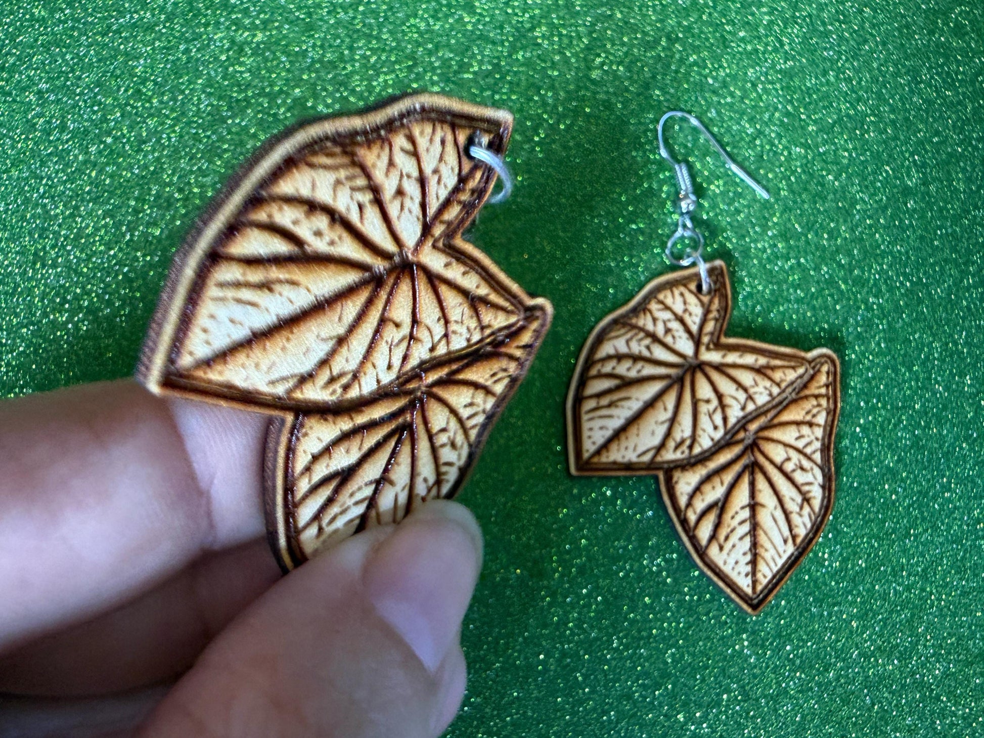 Taro Leaf Earrings: Laser Cut Wooden Leaves, Tropical Leaf, Hawaiian Crop, Polynesian Plants, Wood, Best Gifts for Her/Him/Them