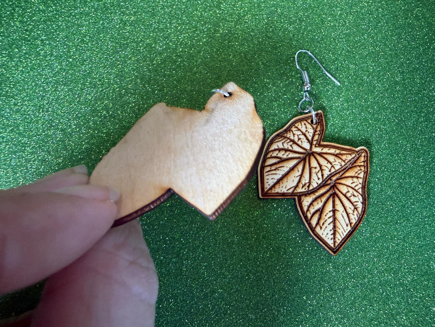 Taro Leaf Earrings: Laser Cut Wooden Leaves, Tropical Leaf, Hawaiian Crop, Polynesian Plants, Wood, Best Gifts for Her/Him/Them