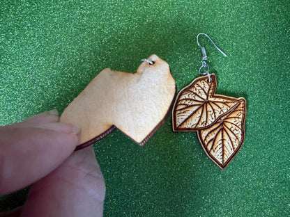 Taro Leaf Earrings: Laser Cut Wooden Leaves, Tropical Leaf, Hawaiian Crop, Polynesian Plants, Wood, Best Gifts for Her/Him/Them