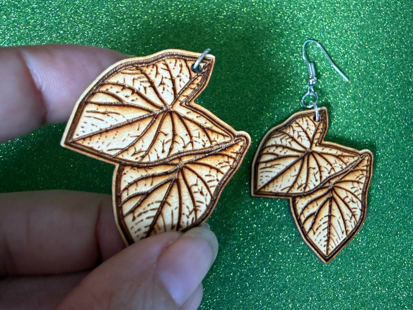 Taro Leaf Earrings: Laser Cut Wooden Leaves, Tropical Leaf, Hawaiian Crop, Polynesian Plants, Wood, Best Gifts for Her/Him/Them