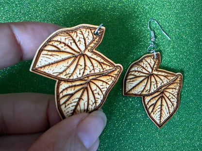 Taro Leaf Earrings: Laser Cut Wooden Leaves, Tropical Leaf, Hawaiian Crop, Polynesian Plants, Wood, Best Gifts for Her/Him/Them